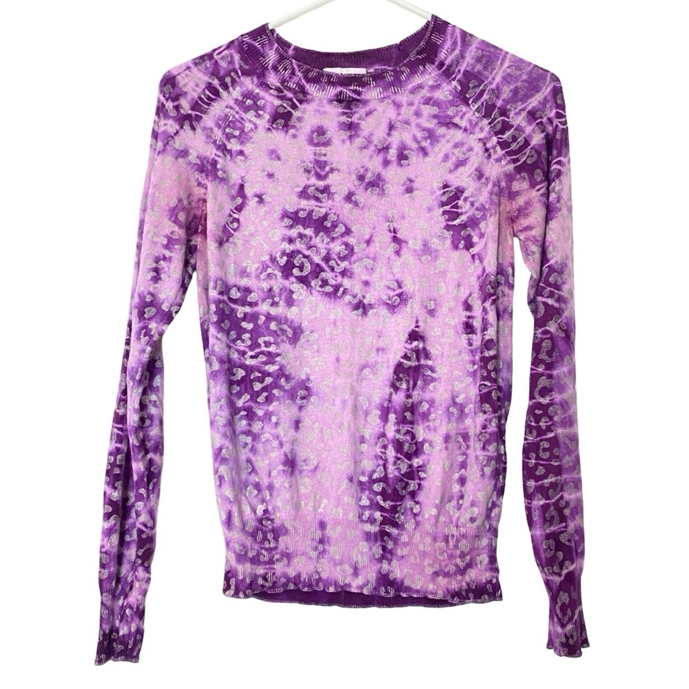 27 Miles Leopard Print Tie Dye Sweater Womens Size XS Small Magenta Pink Silver